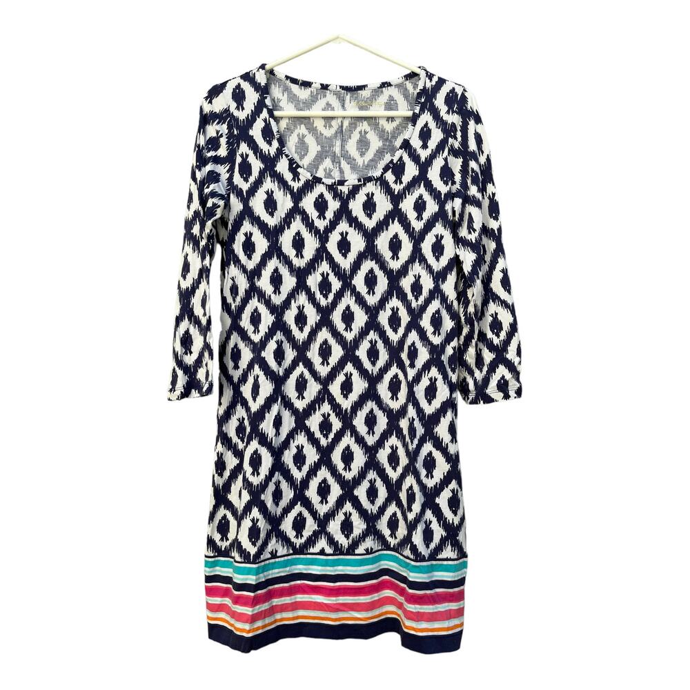 Lilly Pulitzer Beacon T-Shirt Dress 3/4 Sleeve Fish Blue White Women's Medium
